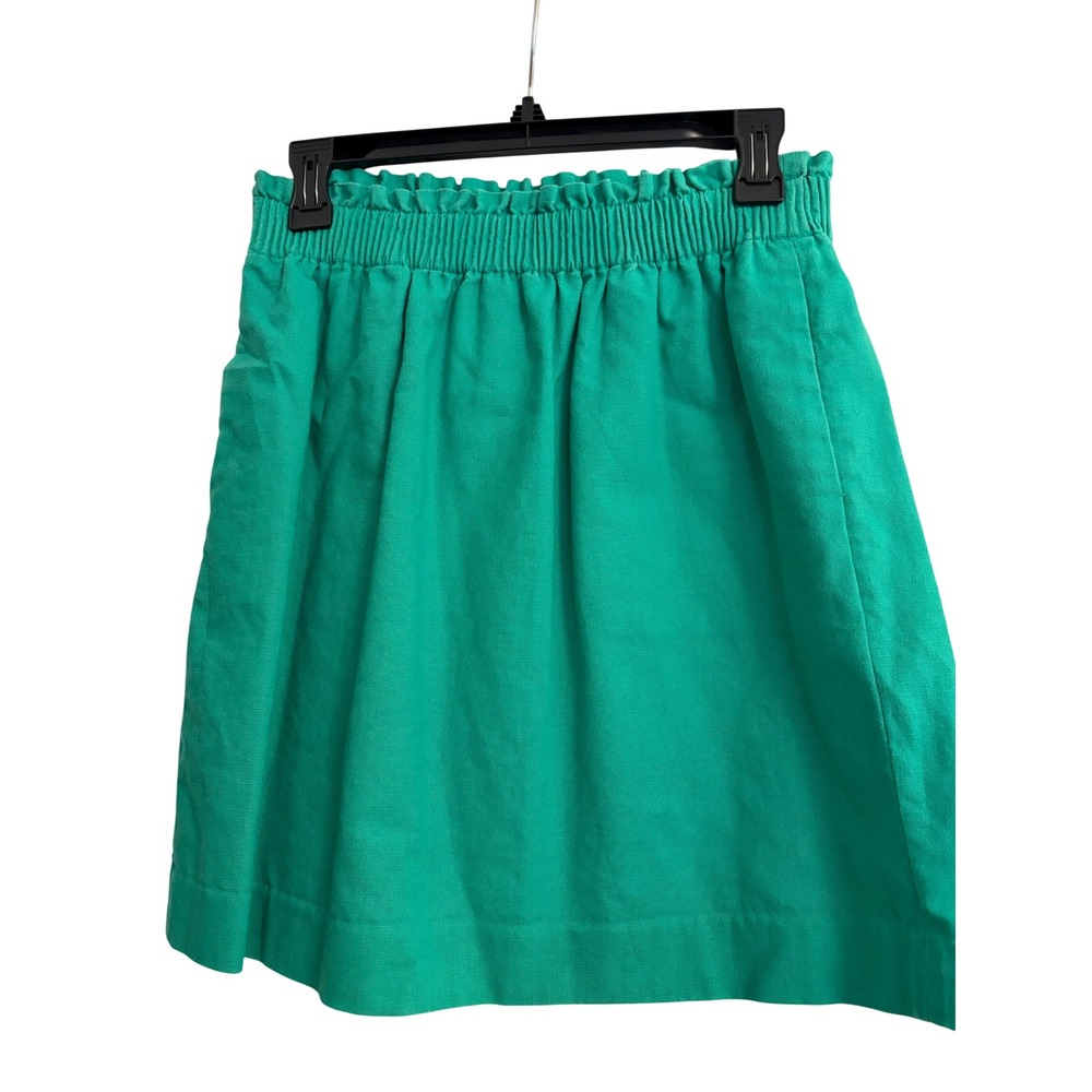 J.Crew Mini Skirt 4 Green Linen, Cotton, Paperbag, Pockets, Summer, Casual, Boho